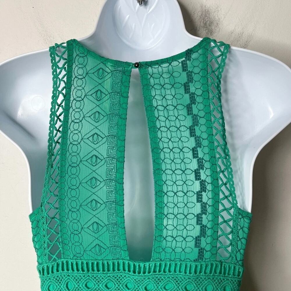 Free People Women Wherever You Go Mini Dress 0 Green Sleeveless Cut Outs Lace - Picture 10 of 13